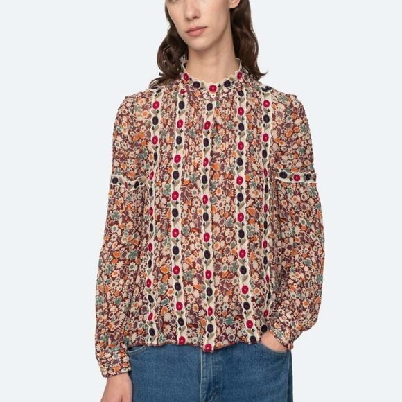 RARE and Unique Sea NewYork Fernande long sleeve top features multi color Sz Xs - Picture 6 of 14